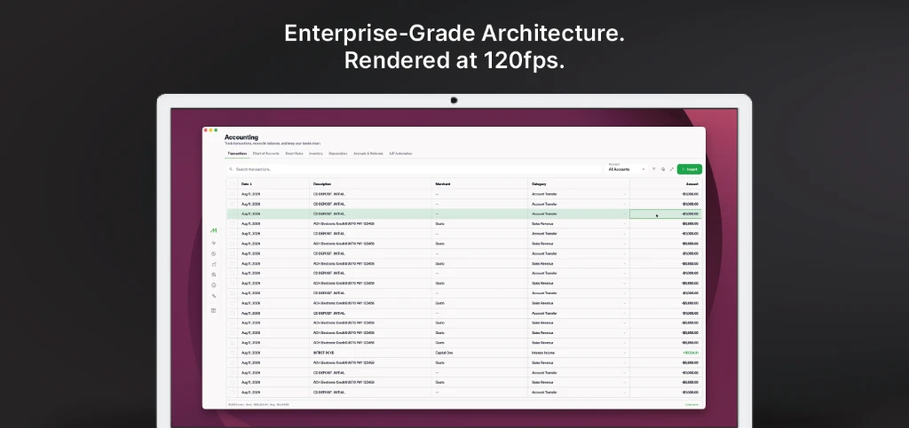 Maxint enterprise accounting interface rendering at 120fps
